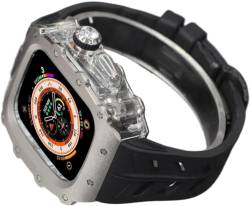 ZXZZNO Robustes RM-Titan-Uhrengehäuse, Gummiband, für Apple Watch Ultra 2, 49 mm, 45 mm, 44 mm, Herren-Sportuhrenarmband, klare Lünette, Edelstahl-Gehäuse, für iWatch 9/8/7/6/5/4/SE Zubehör, 49 mm, von ZXZZNO