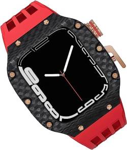 ZXZZNO Uhrengehäuse aus Karbonfaser, Fluorkautschuk-Armband, für Apple Watch 8/7/6/5/4/SE, 44 mm, 45 mm, 49 mm, Titan-Metallrahmen, Sportarmband, wasserdichte Bänder, 316L-Edelstahl-Verschluss, 44mm, von ZXZZNO