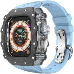 ZXZZNO Uhrengehäuse aus Karbonfaser, Gummi-Uhrenarmband, für Apple Watch Ultra 2, 49, 45, 44 mm, 9/8/7/6/5/4/SE, Ersatzset, für Herren und Damen, 44MM, Achat von ZXZZNO