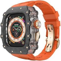 ZXZZNO Uhrengehäuse aus Karbonfaser, Gummi-Uhrenarmband, für Apple Watch Ultra 2, 49, 45, 44 mm, 9/8/7/6/5/4/SE, Ersatzset, für Herren und Damen, 44MM, Achat von ZXZZNO