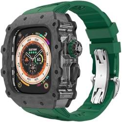 ZXZZNO Uhrengehäuse aus Karbonfaser, Gummi-Uhrenarmband, für Apple Watch Ultra 2, 49, 45, 44 mm, 9/8/7/6/5/4/SE, Ersatzset, für Herren und Damen, 45 mm, Achat von ZXZZNO