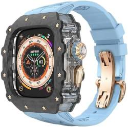ZXZZNO Uhrengehäuse aus Karbonfaser, Gummi-Uhrenarmband, für Apple Watch Ultra 2, 49, 45, 44 mm, 9/8/7/6/5/4/SE, Ersatzset, für Herren und Damen, 45 mm, Achat von ZXZZNO