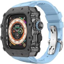 ZXZZNO Uhrengehäuse aus Karbonfaser, Gummi-Uhrenarmband, für Apple Watch Ultra 2, 49, 45, 44 mm, 9/8/7/6/5/4/SE, Ersatzset, für Herren und Damen, 49 mm, Achat von ZXZZNO