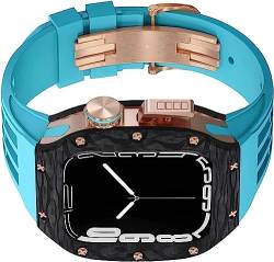 ZXZZNO Upgrade-Titan-Kohlefaser-Uhrengehäuse und Gummiband, für Apple Watch 45 mm / 44 mm, Uhrenabdeckung, Sportarmband mit Verschluss, Uhrenzubehör, für iWatch Serie 8, 7, 6, SE, 5, 4, FOR 44MM, von ZXZZNO