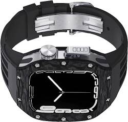 ZXZZNO Upgrade-Titan-Kohlefaser-Uhrengehäuse und Gummiband, für Apple Watch 45 mm / 44 mm, Uhrenabdeckung, Sportarmband mit Verschluss, Uhrenzubehör, für iWatch Serie 8, 7, 6, SE, 5, 4, FOR 44MM, von ZXZZNO