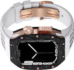 ZXZZNO Upgrade-Titan-Kohlefaser-Uhrengehäuse und Gummiband, für Apple Watch 45 mm / 44 mm, Uhrenabdeckung, Sportarmband mit Verschluss, Uhrenzubehör, für iWatch Serie 8, 7, 6, SE, 5, 4, FOR 45MM, von ZXZZNO