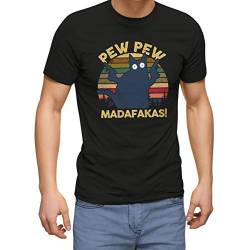 Retro Cat Pew Pew Madafakas Schwarz Herren T-Shirt Size XXL von ZYDUVA