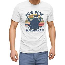 Retro Cat Pew Pew Madafakas Weiß Herren T-Shirt Size M von ZYDUVA