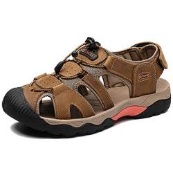 Sandalen Herren Leder Strand Wandersandale Trekkingsandalen Outdoorschuhe Sommer Freizeitschuhe Wanderschuhe Männer Sport-Outdoor Wasser Fischer Atmungsaktive Sandale Größe 41 Braun von ZYLDK