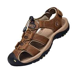 Sandalen Herren Leder Trekkingsandalen Outdoorschuhe Sommer Sport Freizeitschuhe Wanderschuhe Männer Sport-Outdoor Wasser Fischer Atmungsaktive Sandale Größe 38-48, Braun, 38 EU von ZYLDK