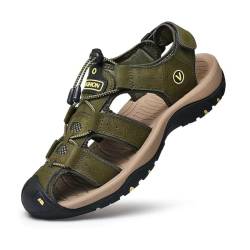 Sandalen Herren Leder Trekkingsandalen Outdoorschuhe Sommer Sport Freizeitschuhe Wanderschuhe Männer Sport-Outdoor Wasser Fischer Atmungsaktive Sandale Größe 38-48, Grün, 38 EU von ZYLDK