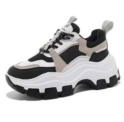 ZYLL Frauen Chunky Turnschuhe Vulcanize Schuhe koreanische Art und Weise Neue weibliche Schwarz Weiß Plattform Starke alleinige Laufen Freizeitschuh Frau 7Cm,Schwarz,40 von ZYLL