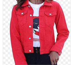ZYLL Jeans-Jacke und Mäntel für Frauen 2019 Herbst-Süßigkeit-Farbe beiläufige Kurze Jeansjacke Kleidung,Rot,M von ZYLL