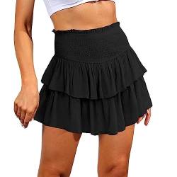 ZYMOZYM A-Linien Schwarz Basic Einfarbig Mini Rock Mit Shorts Falten Dehnbaren Sportrock Hosenrock Damen von ZYMOZYM