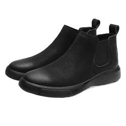 ZYPHYR Chelsea-Stiefel for Herren, runde Zehenpartie, einfaches Leder, wasserdicht, tragbar, for Hineinschlüpfen, for die Freizeit, Arbeit (Color : Schwarz, Size : 45 EU) von ZYPHYR