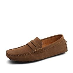 ZYPHYR Loafer-Schuhe, Mokassins for Herren, Wildleder-Vamp-Nähte, Details aus echtem Leder, weicher, Flacher Absatz, flexibel, bequem, lässig, for Hineinschlüpfen (Color : Khaki, Size : 46.5 EU) von ZYPHYR