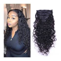 Clip-in-Haarteile für Frauen, 120 g tiefe gewellte Clip-in-Haarverlängerungen aus Echthaar for schwarze Frauen – 8 Stück, 18 Clips, doppelter Schuss, brasilianisches Remy-Echthaar, tiefe gewellte Clip von ZYRB-2020