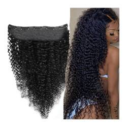 Clip-in-Haarteile für Frauen, 14-30 Zoll Wasserwellen-Clip-in-Remy-Echthaarverlängerungen mit 5 Clips, brasilianisches Echthaar, einteilig, echter Kinky-Stil, natürliche Farbe, Clip-ons for schwarze F von ZYRB-2020