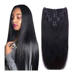 Clip-in-Haarteile für Frauen, 16-26 Zoll glatte Echthaar-Clip-in-Haarverlängerungen for schwarze Frauen, brasilianisches Echthaar, weiche, seidige, gerade Clip-ins, natürliche schwarze Farbe, 8 Stück von ZYRB-2020