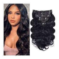 Clip-in-Haarteile für Frauen, Clip-in-Haarverlängerungen, echtes menschliches Haar, 8 Stück, 18 Clips, leimloses, gewelltes Haar for schwarze Frauen, brasilianisches Remy-Haar, doppelte Tressen,Damen von ZYRB-2020