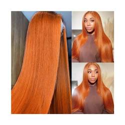 Perücke Ingwer-Orange-Lace-Frontal-Perücke, 13 x 4 glattes Haar, transparente Lace-Front-Perücken mit Babyhaar, 180% Dichte, brasilianisches Remy-Haar Synthetische Perücken (Color : Ginger Orange 18 von ZYRB-2020