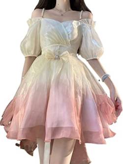 ZYSWCHB 2023 New Spring Mesh Sling Kawaii Kleid Frauen Y2K Lolita Minikleid Chiffon Mode Französisch Kleid (Color : Dress, Size : L) von ZYSWCHB