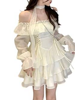 ZYSWCHB Elegantes Rüschen-Feenkleid for Damen, lässig, süßes Lolita-Partykleid, langärmeliges Kleid (Color : Fairy Dress, Size : L) von ZYSWCHB