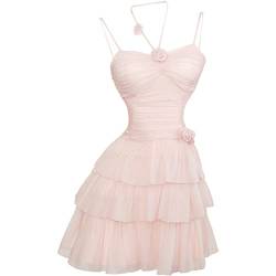 ZYSWCHB Elegantes süßes rosa Neckholder-Kleid, lässiges gerafftes Design, kurzes Y2k-Partykleid, schlankes 2-teiliges Kleiderset (Color : Only Mini Dress, Size : S) von ZYSWCHB