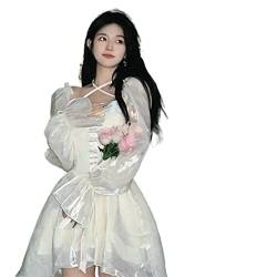 ZYSWCHB French White Fairy Elegant Kleider Damen Sweet Sen Kawaii Y2K Dress Party Lolita Einteiliges Kleid (Color : White Dress, Size : S) von ZYSWCHB