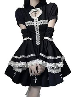 ZYSWCHB Gothic Lolita Kleid süße flauschige abnehmbare Hornhülse Cosplay Punk Goth schwarze weibliche Kleider (Color : Black, Size : XL) von ZYSWCHB