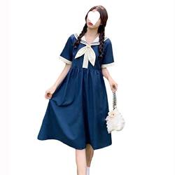 ZYSWCHB Großes japanisches Navy Neck Dress Sommerloses Damenkleid (Color : Blue, Size : 4XL) von ZYSWCHB