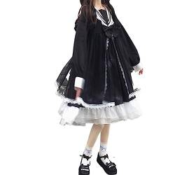 ZYSWCHB Japanisches Lolita-Kleid for Damen, elegantes süßes Kawaii-Partykleid, lässiges Patchwork-Kleid, Damenbekleidung (Color : Black dress, Size : L) von ZYSWCHB