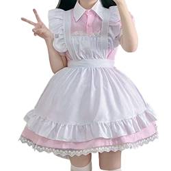 ZYSWCHB Japanisches schwarz-weißes Dienstmädchen mit kurzen Ärmeln, süßes weibliches Kleid, Catwoman-Uniform-Anzug (Color : Pink, Size : XXL) von ZYSWCHB