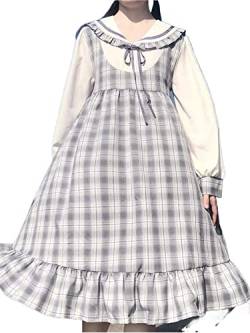 ZYSWCHB Japanisches süßes Kawaii-Lolita-Kleid for Frauen im adretten Stil mit Rüschen, karierten, niedlichen Kleidern (Color : As show, Size : XXL) von ZYSWCHB