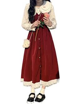 ZYSWCHB Kawaii Kleid Anzug japanische Lolita Kleider Spitze Patchwork süßes zweiteiliges Langarmshirt (Color : Red, Size : S) von ZYSWCHB