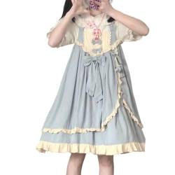 ZYSWCHB Kawaii Lolita Kleid for Mädchen Blaues Lolita-Outfit Süßes Unterkleid Sommer-Kaninchen-Stickerei JSK (Color : Blue, Size : L) von ZYSWCHB