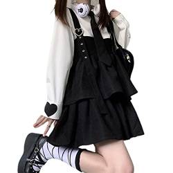 ZYSWCHB Kawaii Schwarz Rüschen Lolita Kleid Frauen Herbst Japanische Ärmellose Träger Niedlichen Minikleid Adretten Stil (Color : Black, Size : L) von ZYSWCHB