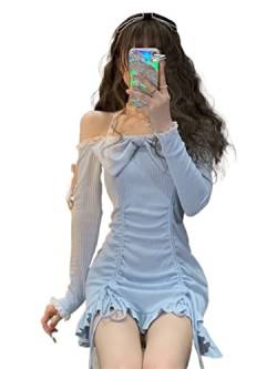 ZYSWCHB Kleid Frauen Kawaii süße Kleider Rüschen Lolita Short Lace Robe Kleid weiblich 2023 Frühling (Color : Blue, Size : S) von ZYSWCHB
