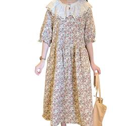 ZYSWCHB Lolita-Kleid for Damen – lockeres Kleid mit Spitzenkragen, Sommer-Blumenrock for Damen, mittellanger, kurzärmliger Rock (Color : AS SHOW, Size : M) von ZYSWCHB