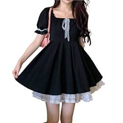 ZYSWCHB Lolita-Kleid for Frauen - Schwarzes Damenkleid, Sommerkleid, eckiger Ausschnitt, Lolita, kurzer Rock, Kawaii-Kleid (Color : Black, Size : S) von ZYSWCHB