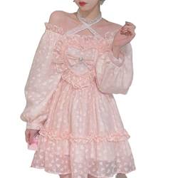 ZYSWCHB Lolita Partykleid Frauen Spitze Minikleid Japanisch Kawaii süße Prinzessin süßes rosa Kleid (Color : Pink, Size : S) von ZYSWCHB