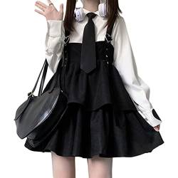 ZYSWCHB Schwarzes, ärmelloses Lolita-Trägerkleid for Damen, japanisches Y2K-Gothic-Kleid, Kawaii-Kleid (Color : Black, Size : S) von ZYSWCHB