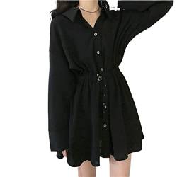 ZYSWCHB Schwarzes Vintage Kleid Frauen Goth Harajuku Langarm Kleider Lässiger Umlegekragen (Color : Black, Size : M) von ZYSWCHB