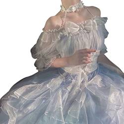 ZYSWCHB Sommer Kawaii Lolita Kleid mit kurzen Ärmeln Klassisches Lolita Y2K Damenkleid Party Süße süße Kleider (Color : Light Blue, Size : M) von ZYSWCHB