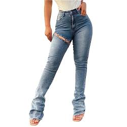 ZYTECO Damen-Jeans Mit Hoher Taille, Einfarbig, Stretch, Röhrenjeans, Kette Abnehmbare Hose,Blau,S von ZYTECO