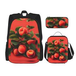 ZYVIA 3-teiliges Set mit Rucksack, Lunchtasche und Federmäppchen, robust und verschleißfest, große Kapazität, für Schulen, Bergsteigen, Training, Rot / Aprikose, Schwarz , Einheitsgröße von ZYVIA