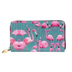 ZYVIA A Flock of Flamingos Modische doppelseitig bedruckte Leder lange Brieftasche multifunktionale Damen Geldbörse Kunstleder große Kapazität weich, Schwarz , Einheitsgröße von ZYVIA