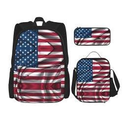 ZYVIA Amerikanische Flagge, 3-teiliges Taschenrucksack, Lunchtasche und Federmäppchen-Set, stark und verschleißfest, große Kapazität für Schulen, Bergsteigen, Training, Schwarz , Einheitsgröße von ZYVIA