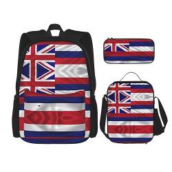 ZYVIA Amerikanische Flagge von Hawaii 3-teiliges Taschen-Rucksack Lunchtasche und Bleistiftbeutel-Set stark und verschleißfest große Kapazität für Schulen Bergsteigen Training, Schwarz , Einheitsgröße von ZYVIA