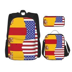ZYVIA Amerikanische Spanien-Flagge, 3-teiliges Taschenrucksack, Lunchtasche und Federmäppchen-Set, stark und verschleißfest, große Kapazität für Schulen, Bergsteigen, Training, Schwarz , Einheitsgröße von ZYVIA